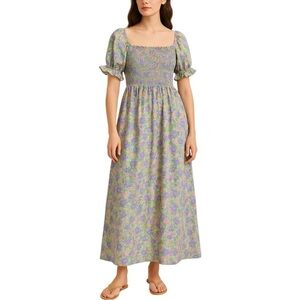 NWT QED London Floral Maxi Dress Shirred Bodice Size 14 Green
